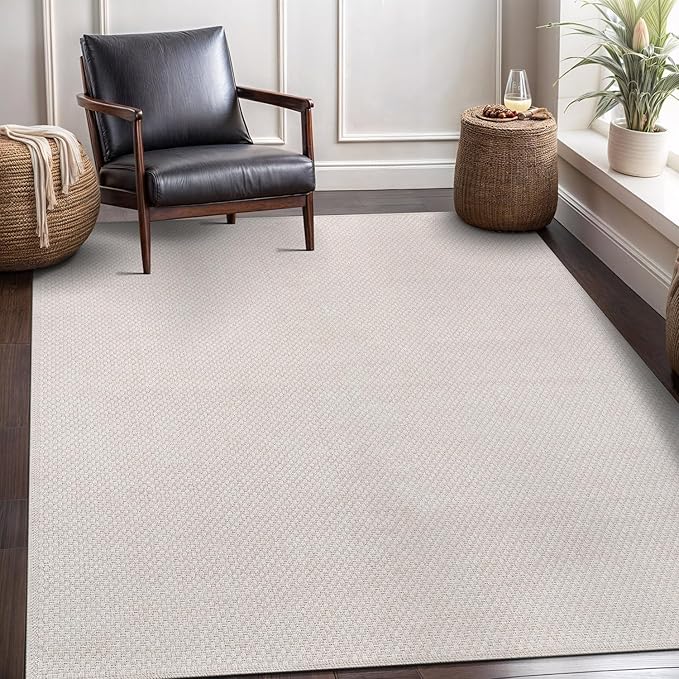 CAMILSON Easy Jute Rug 9x12, Indoor Outdoor Off-White Farmhouse Area Rugs for Living Room Patio and Kitchen Rug, Solid Woven Design, Easy-Cleaning, Washable Outside Carpet Alfombras (9 x 12)