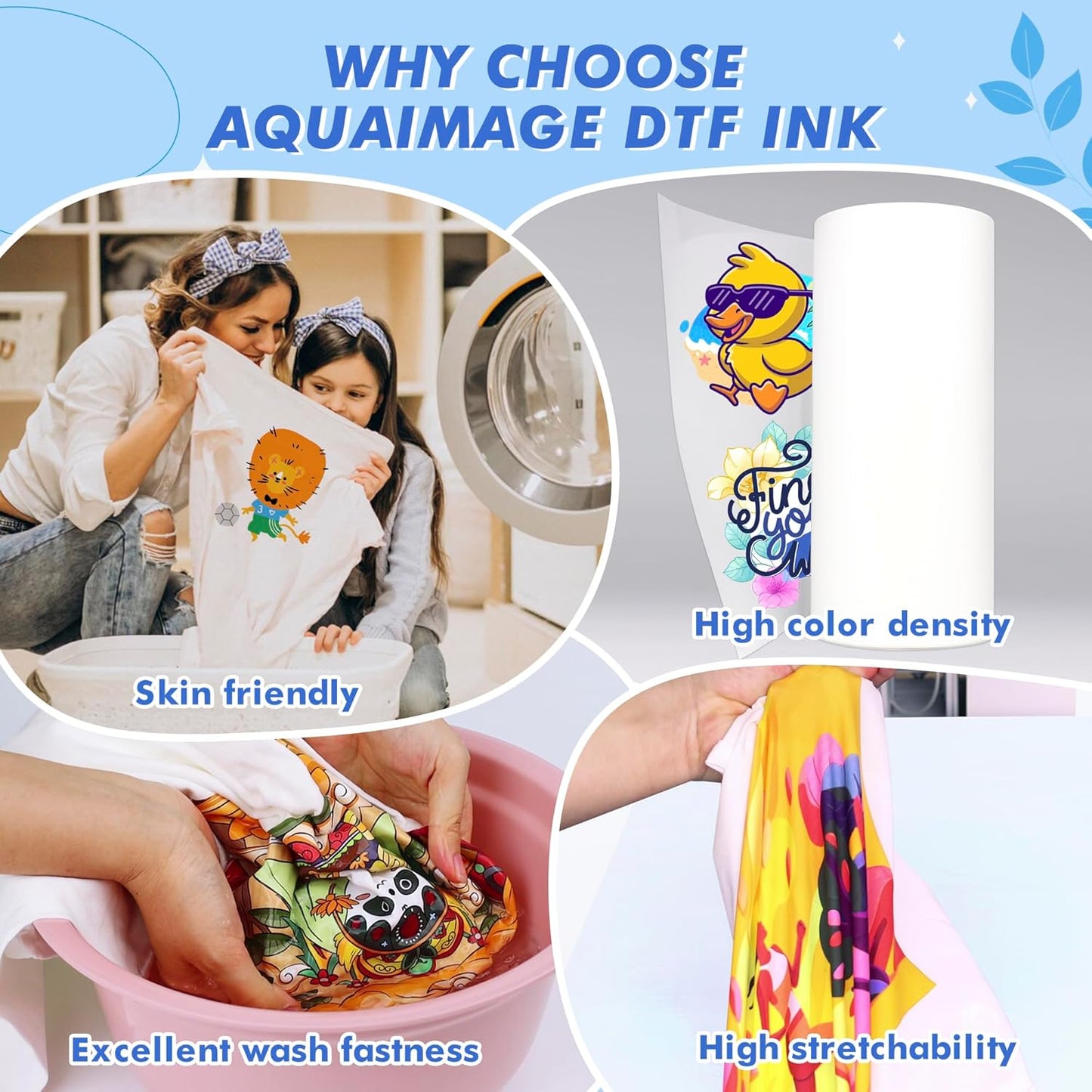 Premium DTF Ink 3000 ml, DTF Transfer Ink for PET Film, Refill Ink for printheads ET-8550, XP-15000, XP600, I3200, L1800, Direct to Film Heat Transfer Printing, 500ml x 6 (2W+BKCMY)
