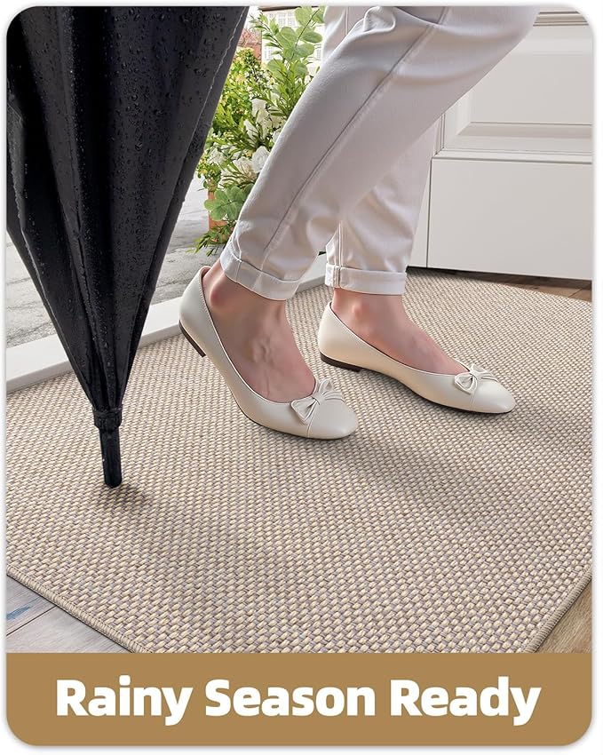 Color&Geometry Front Door Mat Indoor 26"x95", Ultra Non Slip Rubber Backed Dirt Trapper, Low Profile Thin washable, Easy Clean Entry Entryway Rug Door Mat Indoor Entrance, Khaki (Rolled-up NO Creases)