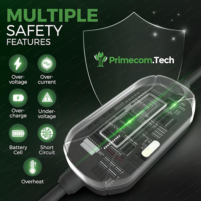 PRIMECOM Level 2 Electric Vehicle (EV) Charger (220V / 240Volt, 16Amp) Portable EVSE Smart Electric Car Charger, 30', 40', and 50 Feet Lengths (NEMA 6-50P, 50 Feet)