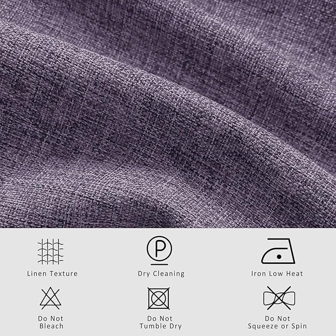 Macochico Extra Wide 100% Blackout Linen Curtains for Sliding Door Pleated Curtains with Hooks Insulated Soft Linen Drapes for Bedroom Living Room with Tieback Violet 100”Wx84”L 1 Panel