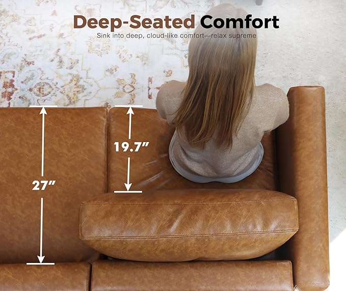 Faux Leather Single Sofa with Storage Ottoman, Modern Accent Chair Deep Seat Large Reading Armchair, Chaise Lounge Chair for Living Room Bedroom Office Brown