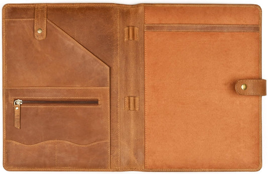 Genuine Leather Portfolio â Tan Brown Professional Organizer & Resume Folder, Antique Leather Business Document Padfolio with Writing Pad, Ideal Gift for Men & Women