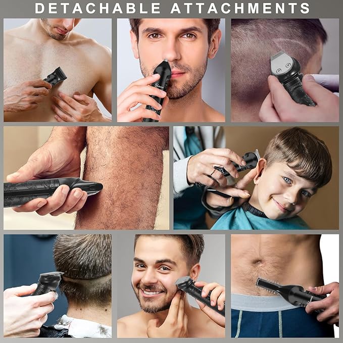 Hatteker 8-in-1 Mens Grooming Kit - Zero-Gap T-Blade Trimmer, IPX7 Waterproof Cordless Set with Hair Clipper/Beard Trimmer/Nose Trimmer, USB Rechargeable (1.5H Charge 180M Use) for Home & Travel