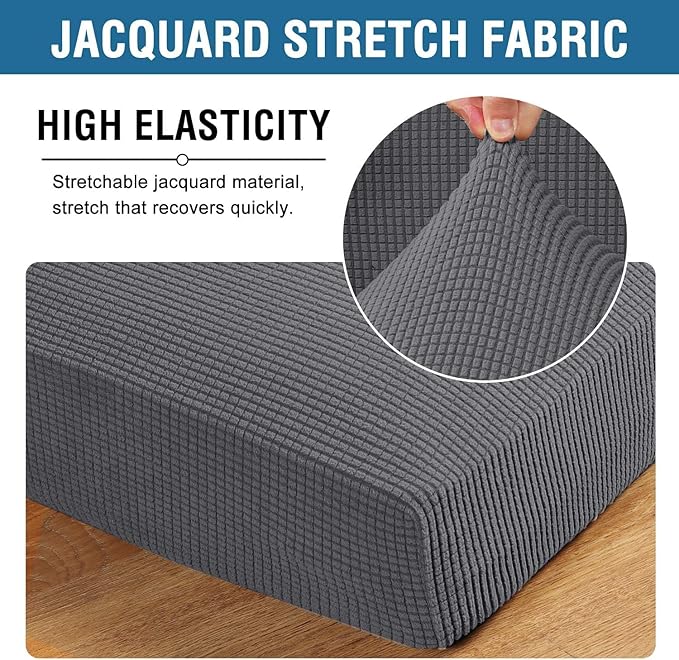 H.VERSAILTEX Super Stretch Individual Seat Cushion Covers Sofa Covers Couch Cushion Covers Slipcover Sets Thick Jacquard Textured Twill Fabric (1 Piece Loveseat Cushion Cover, Grey)