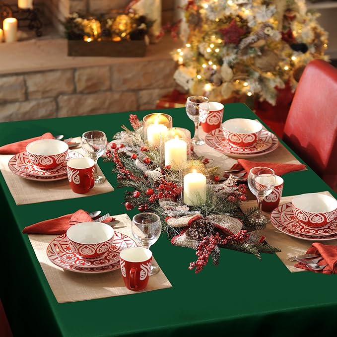 sancua Rectangle Tablecloth - 90 x 156 Inch - Stain and Wrinkle Resistant Washable Polyester Table Cloth, Decorative Fabric Table Cover for Dining Tables, Buffet Parties and Christmas, Hunter Green