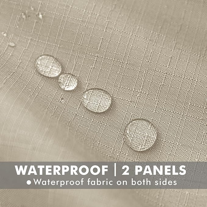 HolidayIdeas Linen Outdoor Curtains for Patio Waterproof-4 Panels Cream Outside Gazebo Curtains 54"x95"-Indoor/Outdoor Curtains Weighted Weatherproof, Privacy for Pergola, Porch, Cabana, Livingroom