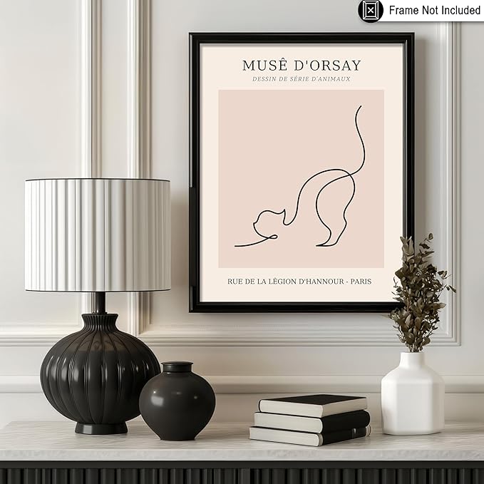 Poster Master Vintage Poster - Retro One Line Cat Drawing Print - Cat Art - Minimal Gift for Men, Women, Animal Lover - Abstract Wall Decor for Home, Office, Bedroom, 18x24 Unframed Wall Art