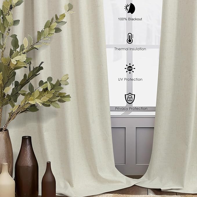 DANCURTON Beige Short Black Out Curtains 58 Inch Long for Bedroom 58 Inch Length Window Treatments Boho Kitchen Farmhouse Thermal Cooling Curtains for Summer Heat Living Room Bathroom 2 Panel Set