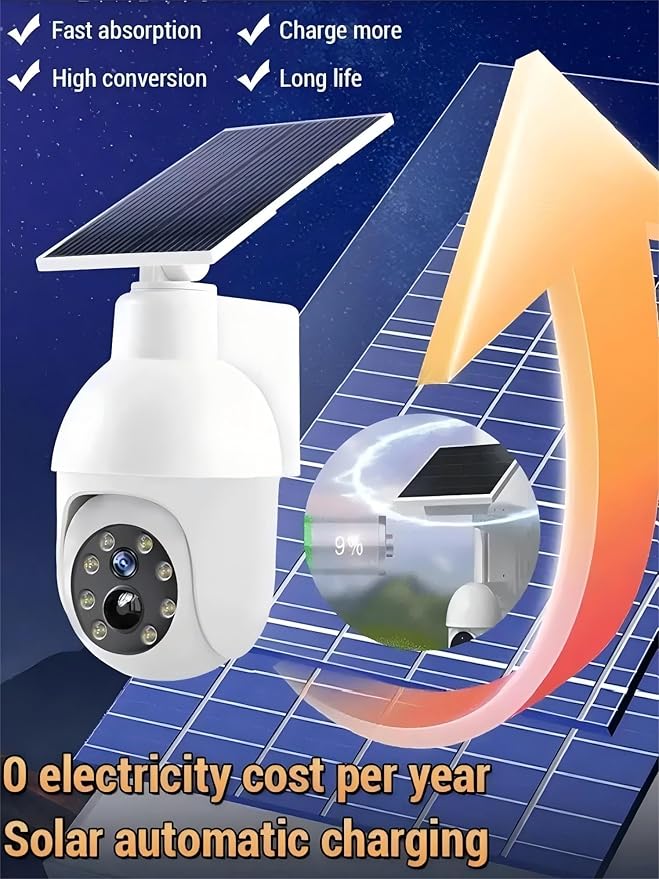 360-Degree Ultra-Bright Solar Light, Dummy CCTV Camera, Outdoor Motion Sensor Spotlight, IP66 Waterproof FloodLights, Wireless Decoy Fake PTZ Dome Security Camera for Porch Garden Patio Driveway