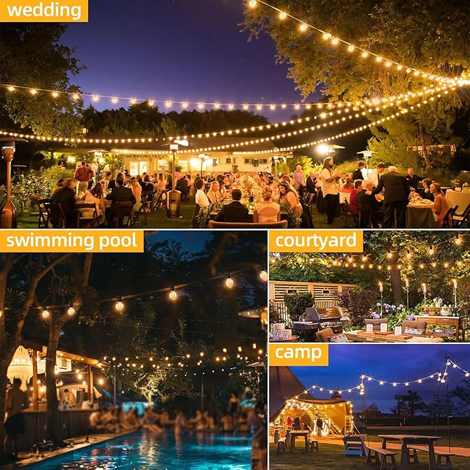 25FT G40 LED Outdoor String Lights with 12+1 Bulbs, E12 Socket, 2700K Warm White, Commercial Grade Weatherproof & Connectable for Garden, Patio, Backyard, Bistro, Porch, Deck, Gazebo, Camping, Party