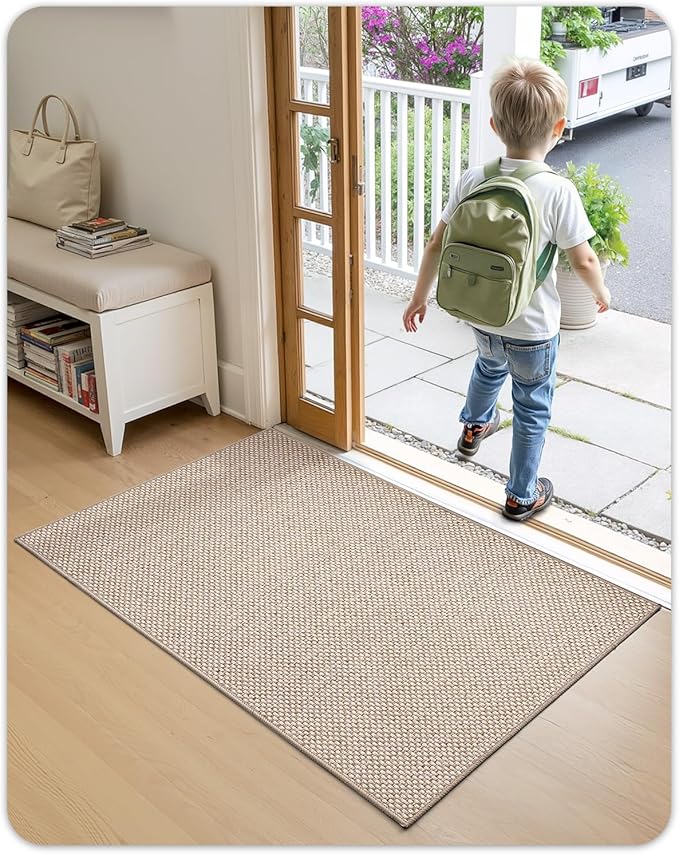 Color&Geometry Front Door Mat Indoor 36"x56", Ultra Non Slip Rubber Backed Dirt Trapper, Low Profile Thin washable, Easy Clean Entry Entryway Rug Door Mat Indoor Entrance, Khaki (Rolled-up NO Creases)