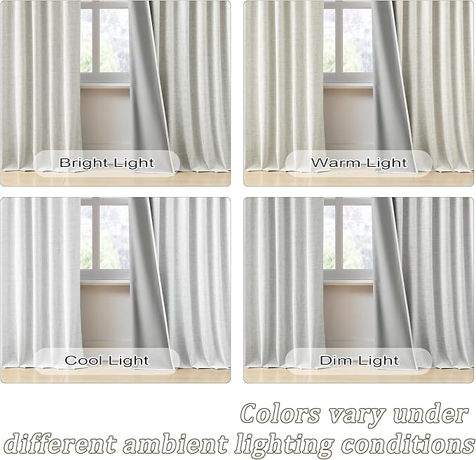 RAIN CITY 2 PCs Extra Wide Linen Blackout Curtains 108 Inches Long,Back Tab Pleaetd Drapes with Hooks Track System Curtain Panels for Large Windows Patio Sliding Door Living Room 70 x 108