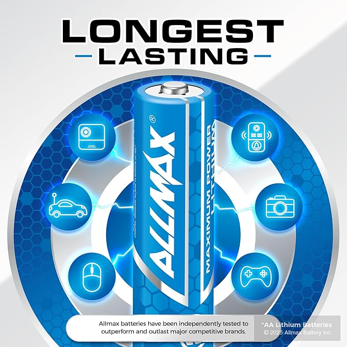 Allmax AA Maximum Power Lithium Batteries (48 Count) – Longest Lasting, Leakproof, 20-Year Shelf Life, Ultimate Performance, Perfect for Blink Security Cameras (1.5V)
