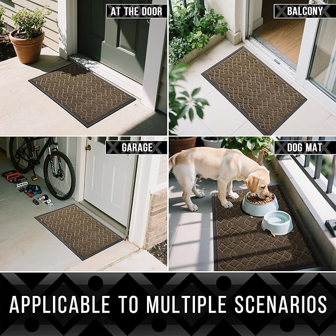 Yimobra Front Door Mat Outdoor Indoor 47x32, All-Season, All-Weather, Heavy Duty Welcome Door Mats Outside Entrance, Non Slip Porch Patio Entrance Mat, Brown