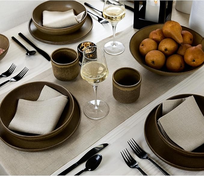 Solino Home Linen Natural Table Runner 60 Inches - 100% Pure Linen Short Table Runner 14 x 60 Inch Ideal for Dresser and Coffee Tables - Fall, Autumn, Thanksgiving - Fete