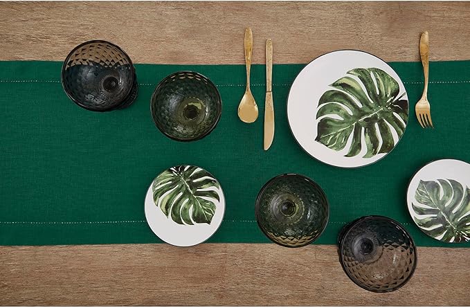 Solino Home Linen Rainforest Green Table Runner 72 Inches Long - 100% Pure Linen Hemstitch Table Runner 14 x 72 Inch for Dresser, Dining, Fall, Autumn, Thanksgiving - Classic Hemstitch