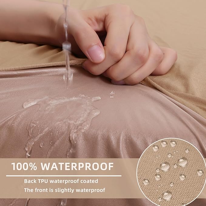 hyha Waterproof Couch Cushion Covers, Stretch Sofa Couch Seat Slipcover for Dog Washable, Non-Slip Waterproof Outdoor Cushion Covers for Patio Furniture Replacement (2 Pieces, Camel)