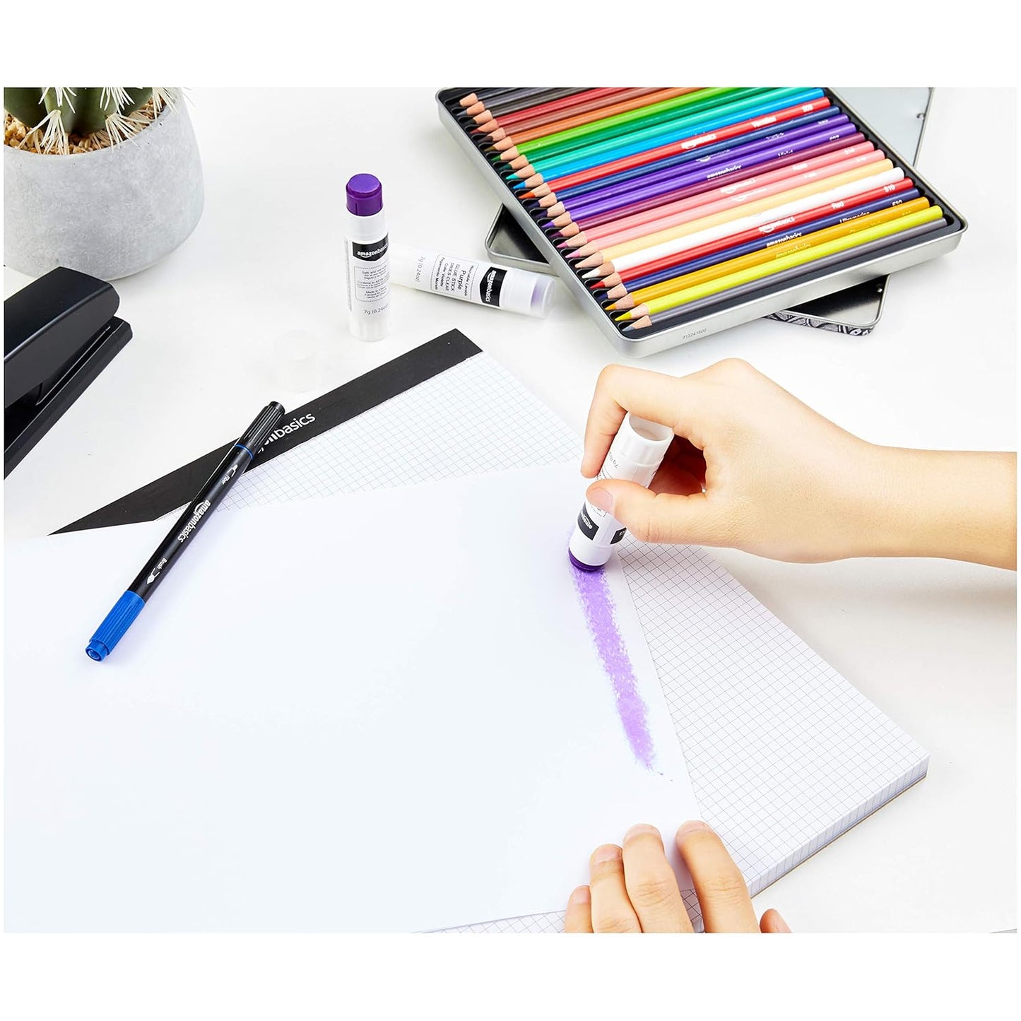 Amazon Basics Purple Washable School Glue, Dries Clear, 0.24-oz. Sticks, 8 Pack of 60, 480 Count Total