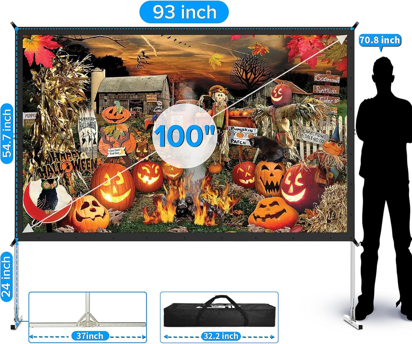 Projector Screen Indoor,JWSIT 100 inch Outdoor Movie Screen-Upgraded 3 Layers PVC 16:9 Outdoor Projector Screen,Portable Video Projection Screen with Carrying Bag for Home Theater Backyard