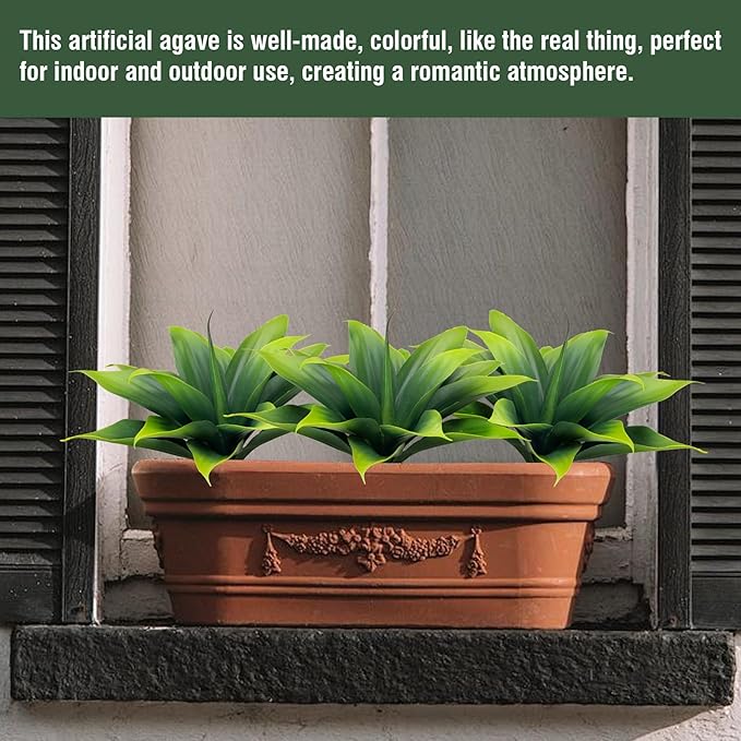 Fake Plants Artificial Agave Plants,Large UV Resistant Fake Agave Planters for Indoor and Outdoor Decorating Tropical Plant Succulents Greenery Indoor Decor((2Pack Light Green) 13.8"