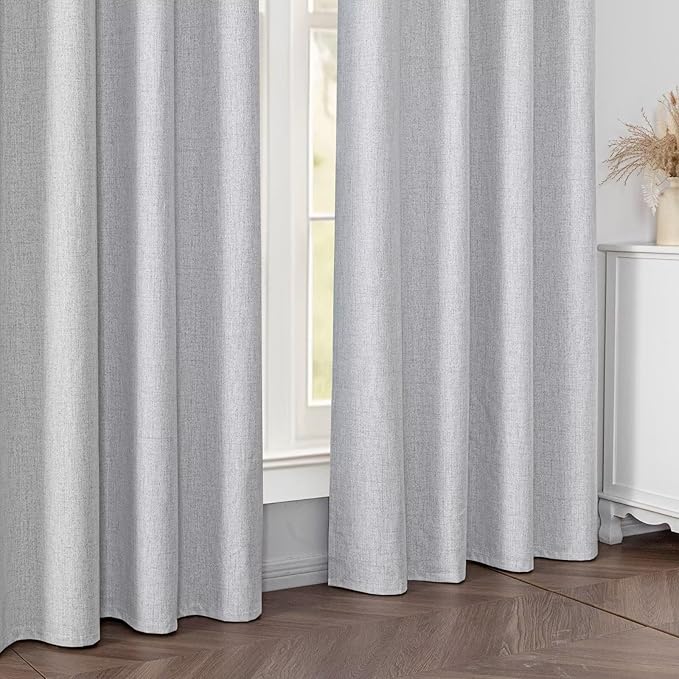 Blackout Curtains 84 Inch Length 2 Panels Set, 100% Black Out Textured Thermal Curtains, Grommet Privacy Light Blocking Drapes for Living Room Bedroom Luxury Deco(52W × 84L inch, Off-White)