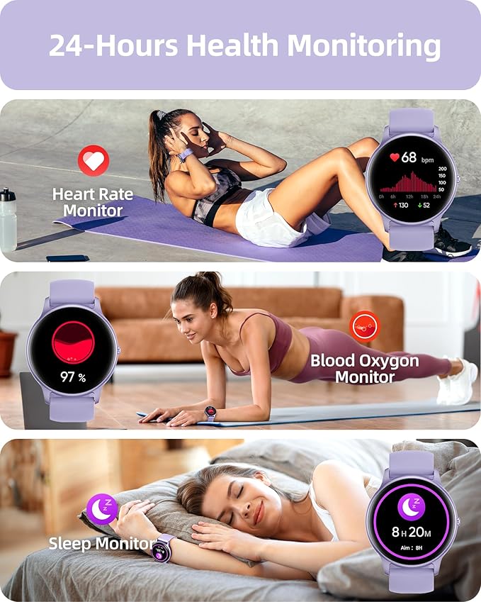 Parsonver Smart Watch(Answer/Make Calls), Smartwatch for Women Men IP68 Waterproof, 100+ Sport Modes Fitness Activity Tracker, Heart Rate/Sleep/Steps Monitor, Fitness Watch for Android iPhone, Purple