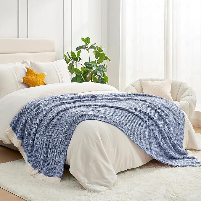 Snuggle Sac Royal Blue Throw Blankets for Couch, Super Soft Warm Blankets Cozy Knit Fuzzy Plush Lightweight Throws for Sofa, Bed,Living Room, Royal Blue, 50x60 inches