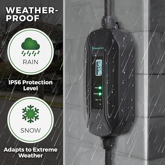 PRIMECOM Level 2 Electric Vehicle (EV) Charger (220V / 240Volt, 16Amp) Portable EVSE Smart Electric Car Charger, 30', 40', and 50 Feet Lengths (NEMA 10-50P, 35 Feet)