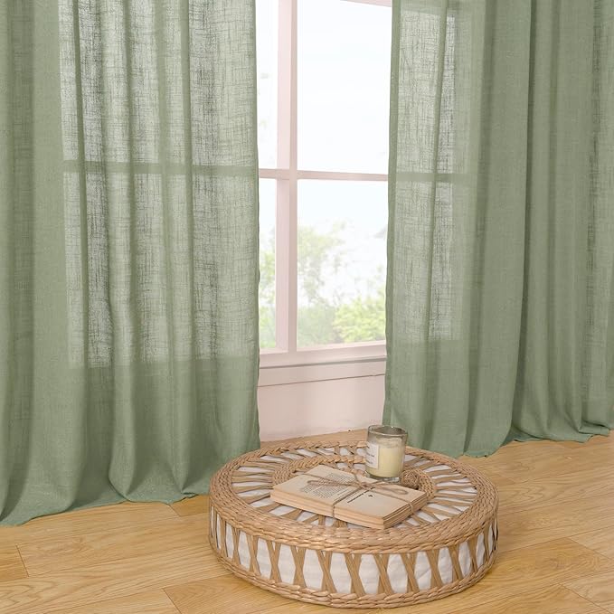 LAMIT Sage Green Linen Curtains 78 Inches for Living Room, Bronze Grommet Linen Textured Farmhouse Curtains Light Filtering Drapes for Bedroom/Dining Room, Set of 2, 52 x 78 Inch