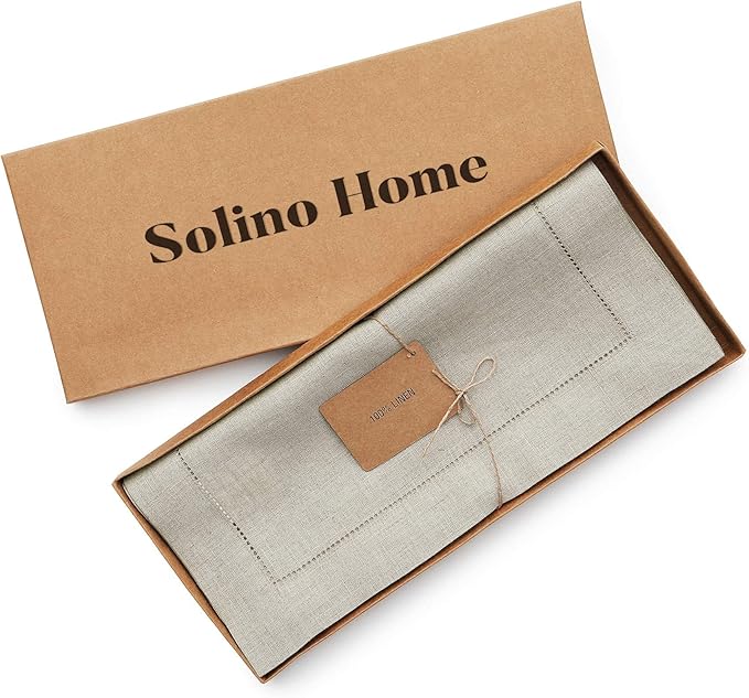 Solino Home Linen Natural Table Runner 90 Inches Long - 100% Pure Linen Hemstitch 14 x 90 Inch Table Runner for Dining, Fall, Autumn, Thanksgiving - Classic Hemstitch