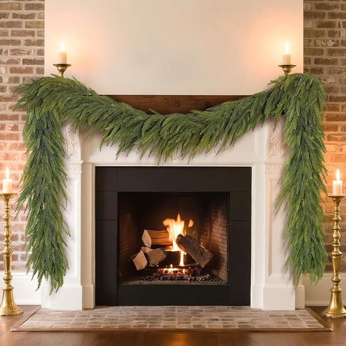 6FT Christmas Norfolk Pine Garland -2PCS, Artificial Pine Needles Garlands Faux Greenery Fake Garland for Holiday Fireplace,Table,Window,Stairs,Mante,Indoor Outdoor Decor