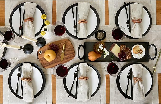 Solino Home Linen Light Natural Table Runner 48 Inches - Classic Hemstitch, 100% Pure Linen Coffee Table Runner 14 x 48 Inch Ideal for Dresser Tables - Fall, Autumn, Halloween, Thanksgiving