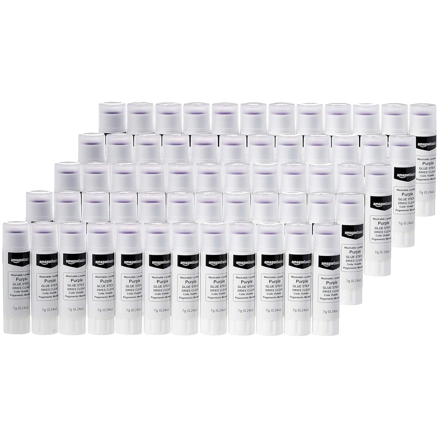 Amazon Basics Purple Washable School Glue, Dries Clear, 0.24-oz. Sticks, 8 Pack of 60, 480 Count Total