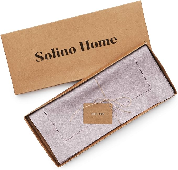 Solino Home Linen Lilac Table Runner 144 Inches Long - 100% Pure Linen Extra Long Table Runner 14 x 144 Inch - Classic Hemstitch