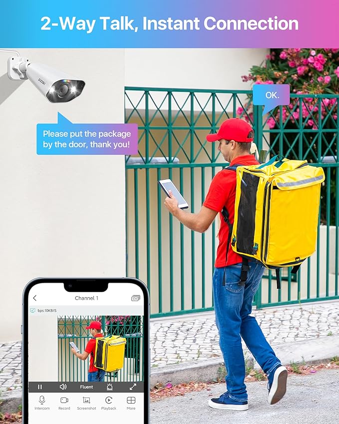 ZOSI 24CH 4K Spotlight PoE Security Camera System with Person Vehicle Detection,8pcs 4K Outdoor PoE Cameras,2 Way Talk,H.265+ 16CH 8MP NVR with 4TB HDD for 24/7 Recording