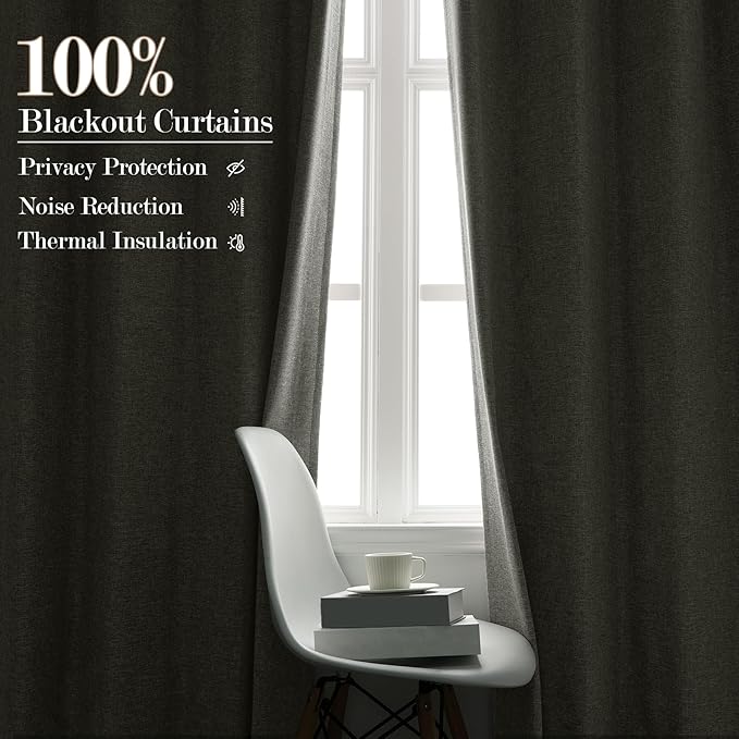 Full Blackout Privacy Curtains, 240 Inch Extra Wide Linen Blend Drapes, Pinch Pleat Window Drapery for Room Divider Storage/Space Room Separation, 1 Panel, W 240" x L 102", Greyish White