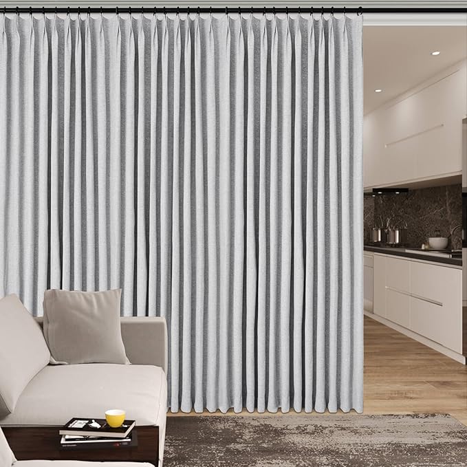 150 Inches Extra Wide Room Divider Draperies, Pinch Pleat Drapes, Absolutely Blackout Sliding Door Drapery, Total Privacy Ceiling Track Curtains, 150" W by 84" L, Silver Grey (1 Panel)