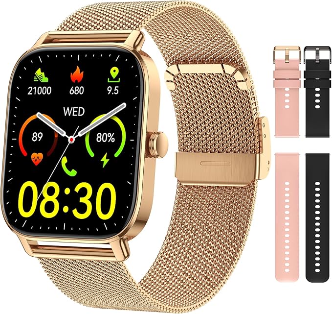 Smart Watch for Women Men Fitness: Waterproof Make Answer Call Digital Mens Watches Running Pedometer Smartwatch for Android Phone iPhone Samsung Compatible Heart Rate Monitor SpO2 Step Tracker Gold