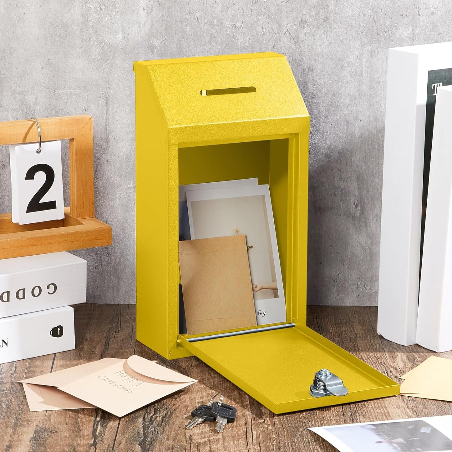 Metal Donation Cash Box Collection Safe Suggestion Box with Lock Wall Mounted Mailbox Delivery Ballot Container for Home Office Outdoor Door