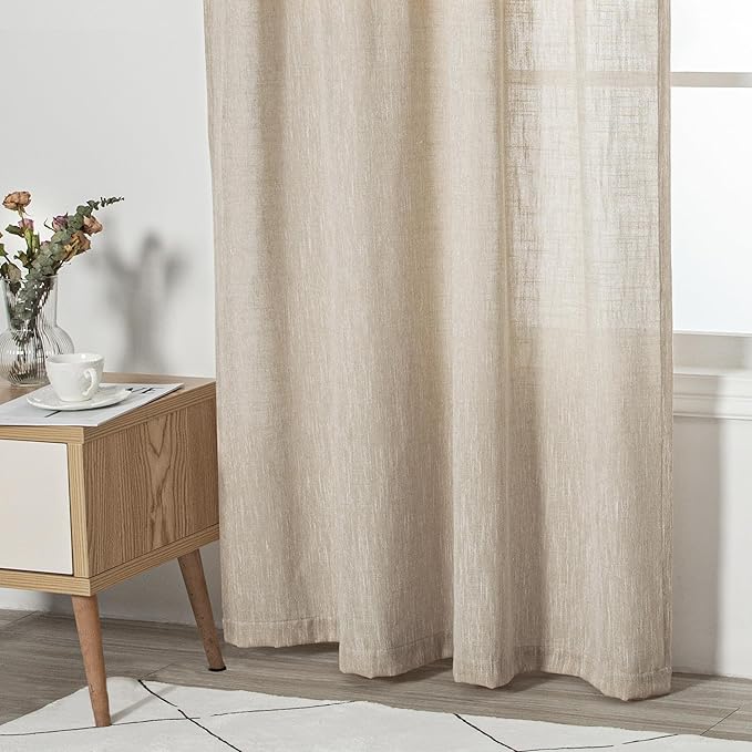 MYSKY HOME Ceiling Curtains for Living Room, Soft Cotton Curtain Polyester Blend Semi Sheers Light Filtering Window Treatments Decor Back Tab Top Panel, 50" x 95", Light Oatmeal, 2 PCs