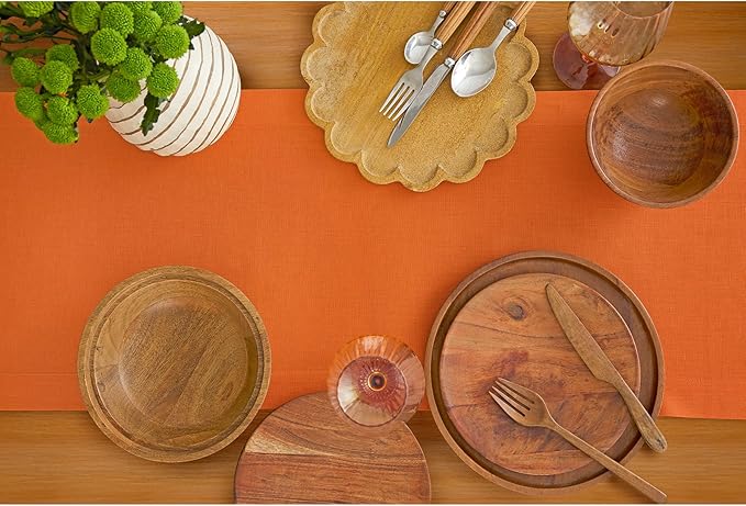 Solino Home Linen Table Runner 72 Inches Long - 100% Pure Linen Persimmon Orange Dining Table Runner 14 x 72 Inch for Fall, Autumn, Halloween, Thanksgiving - Fete