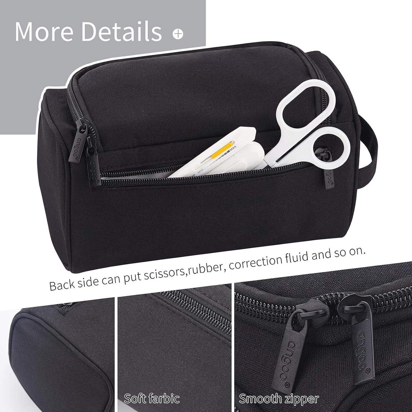 HVOMO Big Capacity Pencil Case High Large Storage Pouch Marker Pen Case Travel Simple Stationery Bag School College Office Organizer for Teens Girls Adults Student（Black）