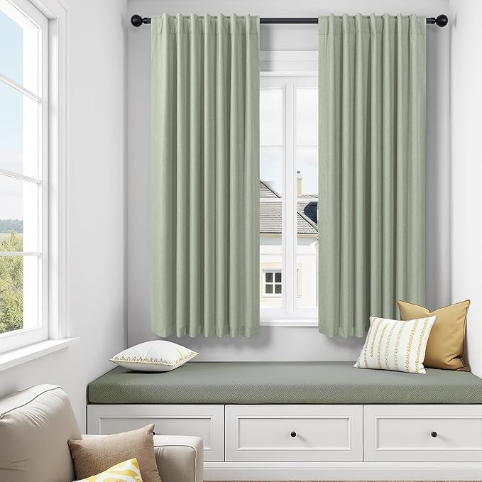 Sage Green Boho Blackout Curtains 72 Inch Length for Bedroom Aesthetic 2 Panels Set Home Office Organic Decor Back Tab Pocket Thermal Room Darkening Living Room Window Black Out Curtains 72 Inch Long