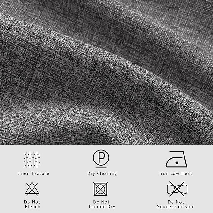 Macochico 100”Wx96”L Pinch Pleated 100% Blackout Linen Curtains Thermal Sliding Curtains for Bedroom Living Room Sliding Glass Door Farmhouse Shabby Chic Gray Drapery with Tieback 1 Panel
