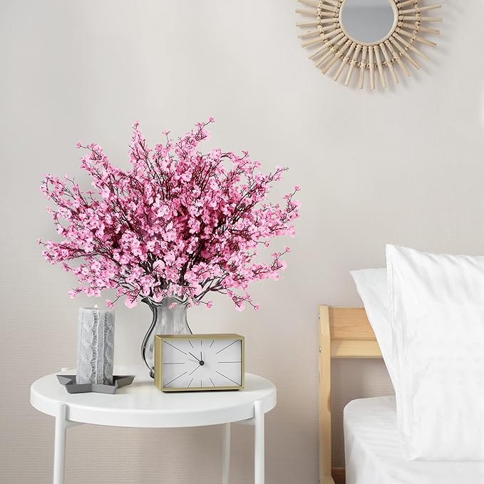 Sggvecsy 15 Pcs Babys Breath Artificial Flowers Gypsophila Bouquets Bulk Real Touch Fake Silk Flowers for Home Wedding DIY Floral Arrangement Kitchen Table Centerpiece Festival Decoration (Pink)