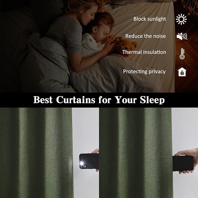 RAIN CITY 2 PCs Long Blackout Curtains 120 Inch Long 10ft, Back Tab Pleated Look Track System Drapes with Hooks, Modern Blackout Winodw Curtains for Ceiling Living Room Patio 50x120-Loden/Olive Green