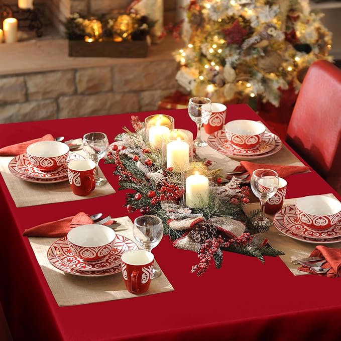 sancua Rectangle Tablecloth - 60 x 102 Inch - Stain and Wrinkle Resistant Washable Polyester Table Cloth, Decorative Fabric Table Cover for Dining Tables, Buffet Parties and Camping, Red
