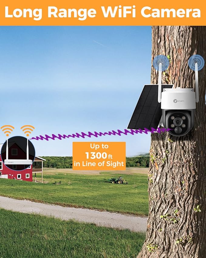 XMARTO 100% Wire-Free Solar PTZ Home Security Camera System Wireless, 4-Set 2K 4MP QHD CCTV Camera Kit + 2PCS Wire-Free Solar Security Camera