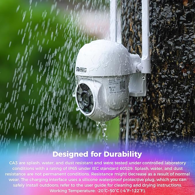 Sovmiku CA3 AI Auto Tracking Mini 2K Security Camera Wireless Outdoor, Two-Way Audio, Easy to Setup, 9.8Ft Power Cable,360° View, Color Night Vision, Audible Flashlight Alarm, 180 Days Exchange Policy